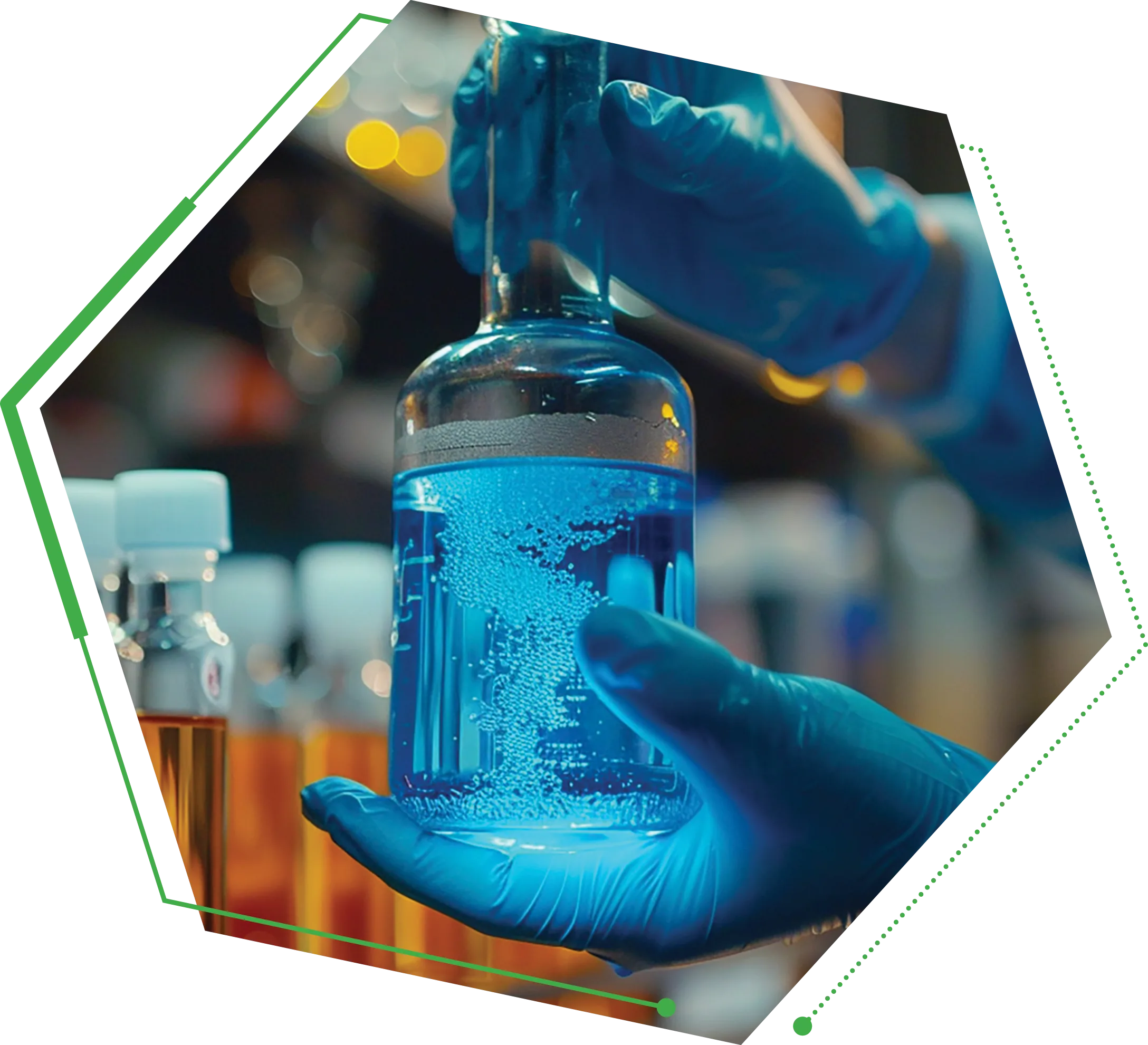 A laboratory flask held by a scientist, representing Balaji Amines research capability